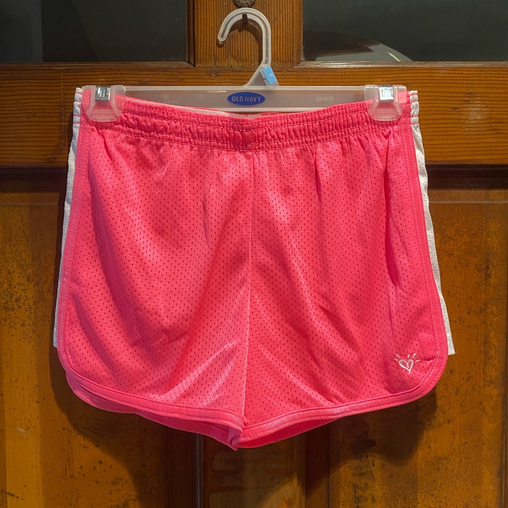 Justice Neon Pink Athletic Mesh Shorts with White Trim